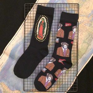 Meias masculinas tripulantes adultos algodão meias macia homem orangotango Virgem Mary Monozukuri Creationismo Official Design Original 2021 Street Fashion Sox T221011