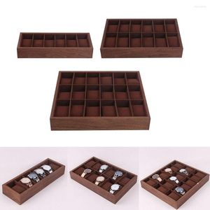 Watch Boxes 6/12/18 Slots Wooden Box Case Display Tray Cushion Jewelry Organizer Open Storage