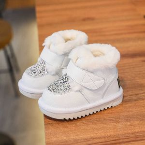 Botas Sapatos de algodão de inverno 1-3 anos de couro de neve infantil de criança espessada de caxeira espessada de baixo não deslizamento Y2210