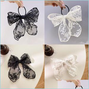 Hair Clips Barrettes Women Bow Lace Horsetail Clip Jewellery Black White Girl Pony Tail Hairpin Coiling Fashion Hair Accessories D Dhpxa