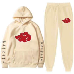 Herrspårstycken Set Hoodiespants Akatsuki Cloud Symbols Print Tracksuit Men Women Sweatshirt Streetwear Pullover Sudaderas sportkläder G221011