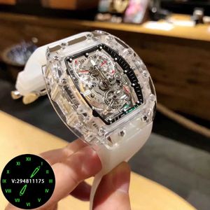 Casual Mens Transparent Automatic Mechanical Watch Personality Full Hollow Crystal Luminous Waterproof Tape Large