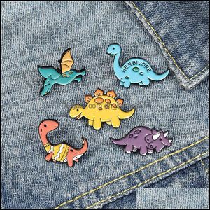 Spille Spille Spille smaltate carine Pin Dinosauro animale Per le donne Ragazza Moda Accessori per gioielli Spille vintage in metallo Distintivo Bambini Gif Dhmr7