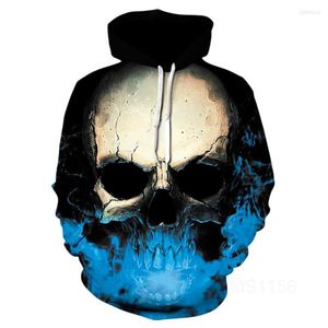 Men's Hoodies Harajuku Skull Ghost Teeth Funny Men And Women 3D Horror Half White Version Blue Big Pattern Printed Hoodie Hip-hop