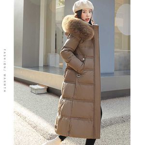 Women's Down Parkas Women's Clothing Khaki Down Clothes Warm Big Fur Collar Hooded Straight Coat Simplicity Baggy Long Puffer Padded Outwear Winter T221011