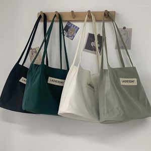 Kvällspåsar kvinnor duk axel shoppare väska nylon vattentäta elever handväskor bomullsduk Eco tyg tote shopping för tjej 2022