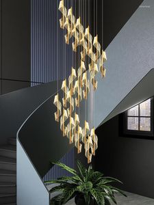 Chandeliers Modern LED Staircase Chandelier Living Room Villa Hall Light Luxury Long Line Spiral Duplex Building Nordic Simple