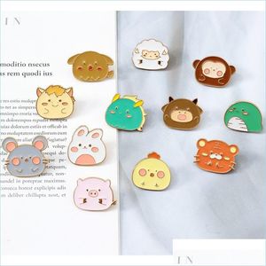 Pins Brooches Colored Lapel Pin Brooch Twee Chinese Zodiac Signs Design Tiger Rabbit Animal Badge Cute Cartoon Brooches Bag Accesso Dhrjc