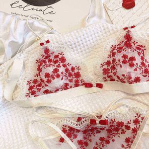 Bras Sets Sexy embroidery triangle cup lingerie panty sets thin section top support no steel ring underwear set girl bra T220907