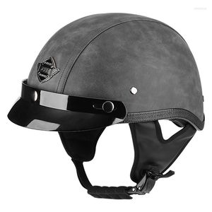 Motorcykelhj￤lmar 2022 JYT Retro Half Face Pu Leather Handmade hj￤lm Scotter Motorcykel Vintage Cascos Para Moto Jet Cafe Racer