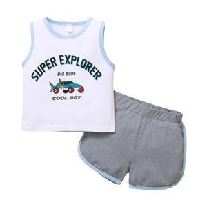 Kledingsets Pakken babykleding kinderen kinderen jongens voorjaar herfst bril mouwloze print top kleur shorts e15598