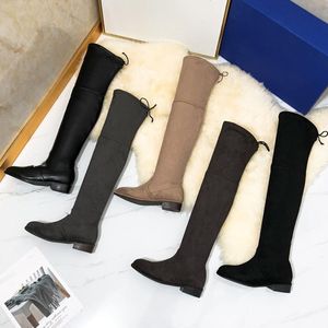 35mm Lowland lift leather cuissard boots slip on stretch-suede Thigh Boot Round toes Fashion Booties women luxury designer shoes factory footwear