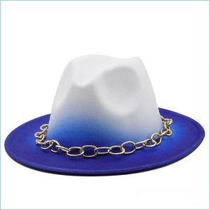 Stingy Brim Hats Fedoras Bk Mens Womens Hat Felt Fedora Hats For Women Men Woman Man Panama Cap With Chain Female Male Jazz Caps Dhbbn