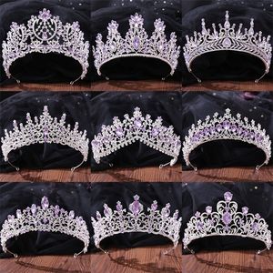 Wedding Hair Jewelry Silver Color Fashion Purple Lilac Crystal Tiara Crowns Queen Kings Princess Accessories Bridal Diadems 221012