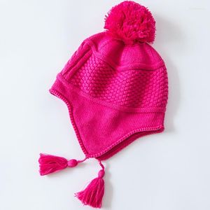Cappelli 2022 Rose Princess Baby Girl Hat Cute Crochet Berretti Bambini Autunno Inverno Cap Delicati paraorecchie antivento fatti a mano