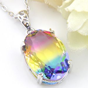 LuckyShine 6pcs Lot Fashion Gorgeous Florid Mystic Rainbow Tourmaline Gems 925 Sterling Silver Plated Lady Necklace Pendants Jewelry 13233d