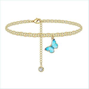 Anklets Butterfly wisiorki Bransoletka kostki prostota osobowość Anklety inkrustowane diamentowe minimalistyczne biżuterię miedziane piaszczyste łańcuch plażowy dhfiy