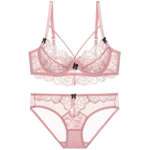 BHs Sets High-End-Damen Sexy BH Frauen Große Größe Spitze Bogen Große Brüste Kleine Unterwäsche Höschen Set Bügel Push-Up Dessous T220907