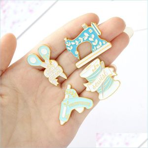 Pins Brooches Originality Lovely Alloy Scissors Needle And Thread Pins Brooch Cartoon Sewing Hine Tape Measure Brooches 1 5Zb T2 Dr Dhtgo