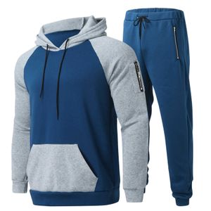 Herrspårspår Sportkläder Set Fleece Piece Colorblock Hooded Pullover Streetwear Sports Trousers Autumn and Winter New SXL G221011