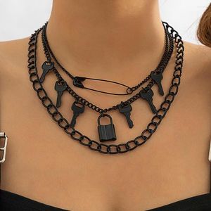 Pendant Necklaces Lacteo Punk Black Charms Necklace Lock Key Thick Link Chain For Women Choker Men Unisex Jewelry Hip Hop