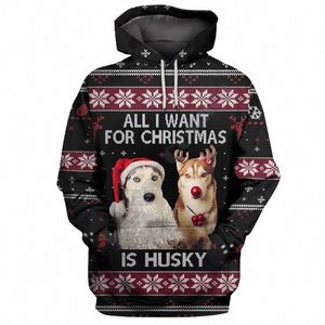Felpa con cappuccio da uomo tutto ciò che voglio per Natale è il pullover di moda con stampato d husky da donna da donna costumi cosplay w8nl