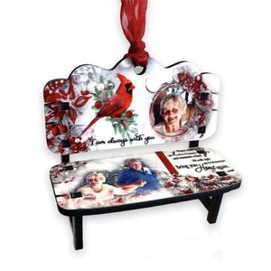 Sublimation memorial benches Pendant DIY Christmas Decoration MDF blank wooden ornaments Personalized Family decorations with Red rope