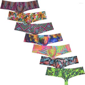 Underbyxor Sexiga herrar Tryckta lakan Underkläder Brazilain Bikini Thong Cheeky Boxer Briefs 1/2 Bakre täckning