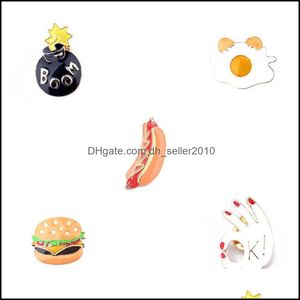 Pins Brooches Lovely Eat Goods Brooch Hamburger Egg Fried Eggs Heat Dog Ok Gesture Boom Bomb Oil Drip 189 R2 Drop Delivery 2022 Jewe Dh0Hs
