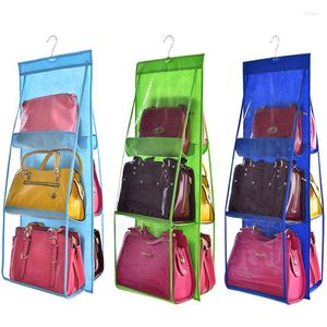 Storage Boxes Double Side Transparent 6 Pocket Organizer Backpack Handbag Bags Shoe Bag Home Supplies Closet Rack Hangers