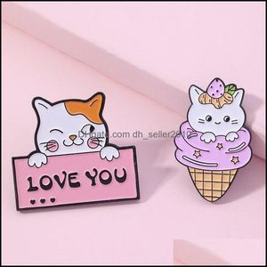 Pimler broşlar emaye broşlar pin karikatür sevimli kedi hayvan seni seviyorum mektup dondurma rozeti lüks kadın broş toptan 1 9zj e3 dhguy