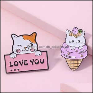 Pins Broschen Emaille Broschen Pin Cartoon Nette Katze Tier Ich Liebe Dich Brief Eis Abzeichen Luxus Frauen Brosche Großhandel 1 9Zj E3 Dhguy