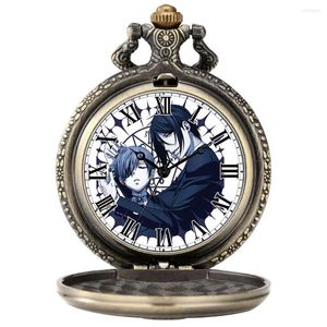 Pocket Watches Dark Deacon Tema Japanese Anime Assista Vintage Brass Brancos Número Fino Dial Fino Pingente de liga útil Male de corrente grossa feminina