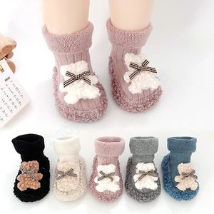 Cartoon Bear Toddler Indoor Sock Shoes Newborn Baby Socks Winter Thick Terry Cotton Girl Sock with Rubber Soles Infant Animal Sock