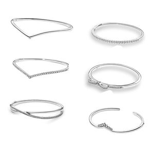 Silver Open Bangle diamond DIY fit Pandora style jewelry bracelet bow crown women gift