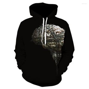 Herrtröjor Horror Brain Hooded Sweatshirt Boy Girl Full 3D Printed Fire and Skull Hip Hop Street Wear Pullover Hoodie Top