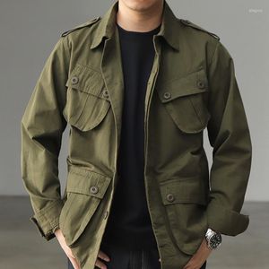 Kurtki męskie Amekaji vintage M43 Field Jacket Men Army Green Lapel Multi Pieszerzy narzędzi długiego rękawu