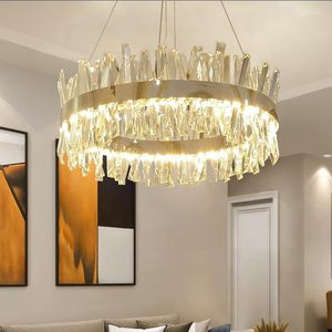 Ljuskronor FKL Modern Round Crystal Chandelier för matsal Rektangel Design Kök Island Lighting Fixtures Chrome LED Cristal Luster