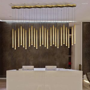 Chandeliers Modern LED Dining Room Chandelier Lighting Golden Restaurant Long Hanging Lights Office Light Fixtures Bar Study Lamps