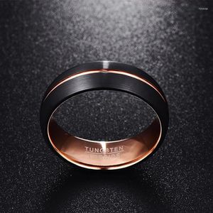 Anéis de casamento 8mm anel de carboneto de tungstênio para bandas casal mulheres homens cúpula preta superfície fosca rosa ouro médio slot242k
