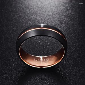 Fedi nuziali Anello in carburo di tungsteno da 8 mm per fasce Coppia Donna Uomo Cupola nera Superficie smerigliata Oro rosa Slot centrale242k