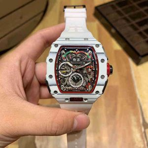 고급 남성 기계식 시계 비즈니스 레저 R50-03 자동 흰색 탄소 섬유 테이프 패션 스위스 운동 손목 시계