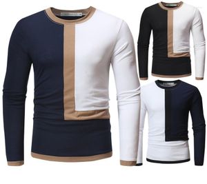 Men's T Shirts 2022 European American Clothing Autumn Winter Stitching Fashion Round Neck Pullover Long-sleeved T-shirt