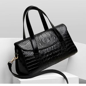 Evening Bags Vintage Crocodile Pattern Women Shoulder Retro Split Real Leather Solid Ladies Messenger Handbag Female B01