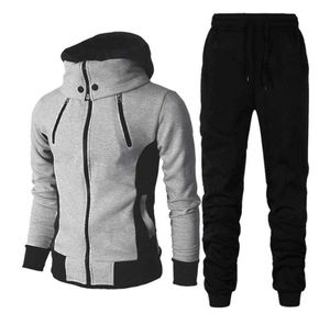 Herrspårsfall Casual Men Zipper Jacket Tvådel Set Autumn Winter High Callor Hoodie Pant Sportswear Man Warm Tracksuit Size SXL G221011