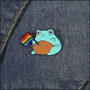 Pins Brooches Enamel Armed Lapel Brooches Pin Creative Cartoon Frog With Rainbow Flag Alloy Badge Backpack Accessories Girls Boys B Dhfwo