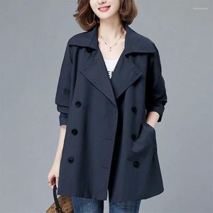 Trench da donna 2022 Cappotto primaverile Donna Giacca a vento Autunno Doppiopetto Moda Cachi sciolto Cardigan blu scuro Capispalla Donna