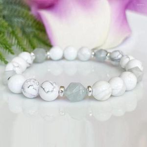 Link Bracelets MG1580 Diamond Cutted Aquamarine Howlite Gemstone Bracelet Anxiety Relief Healing Crystals Calming Mala