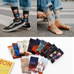 Erkek Çoraplar Yeni Sanat Retro Kaykay Kişilik Sonbahar ve Kış Soyut Karikatür Tüp Pure Pamuklu Spor Modeli Çoraplar T221011
