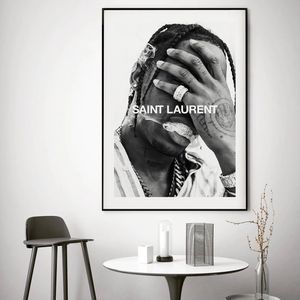 Canvas painting Watercolor Black White Music Star Rap Hip Hop Rapper Fashion Model Art Painting Wall Home Decor Pictures for Living Room Decoration